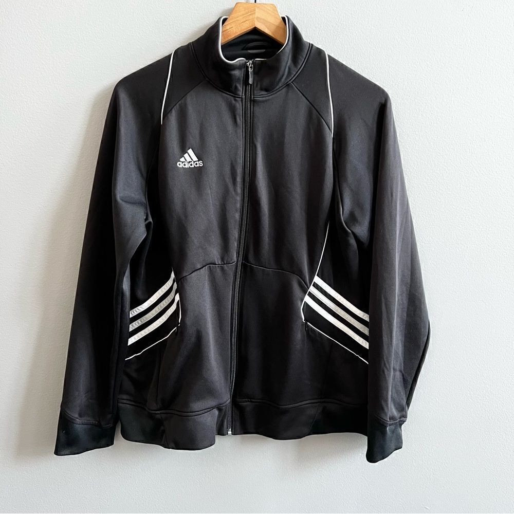 Adidas Black 3 Stripe Track Jacket Women’s Size Medium White Stripe Athletic